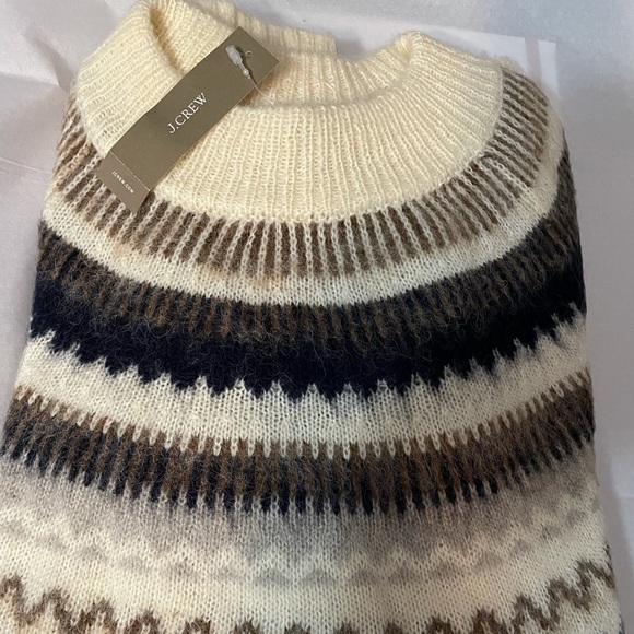 J.CREW Fair Isle Yoke Puff-Sleeve Sweater NWT M Warm Ivory Navy - Picture 7 of 11